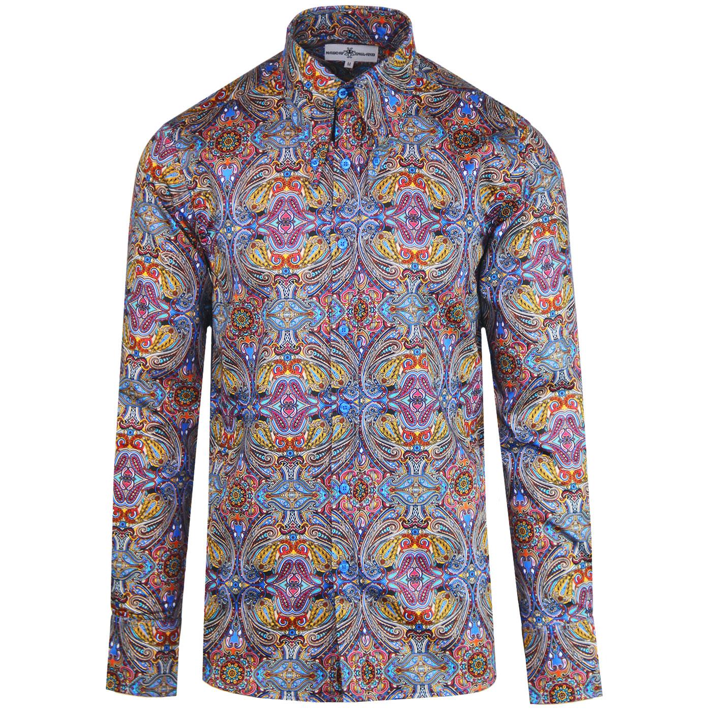 Madcap England Capo 1960s Mod Psychedelic Paisley Spear Collar Shirt in Blue