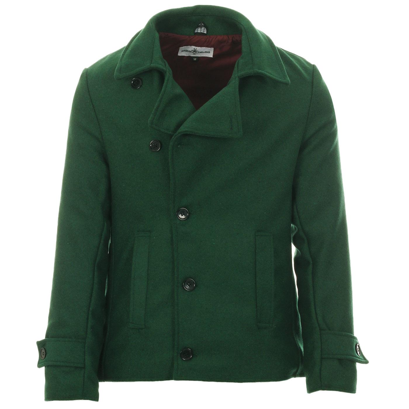 Madcap England Denny 1960s Mod Edwardian Style Melton Short Jacket in Green