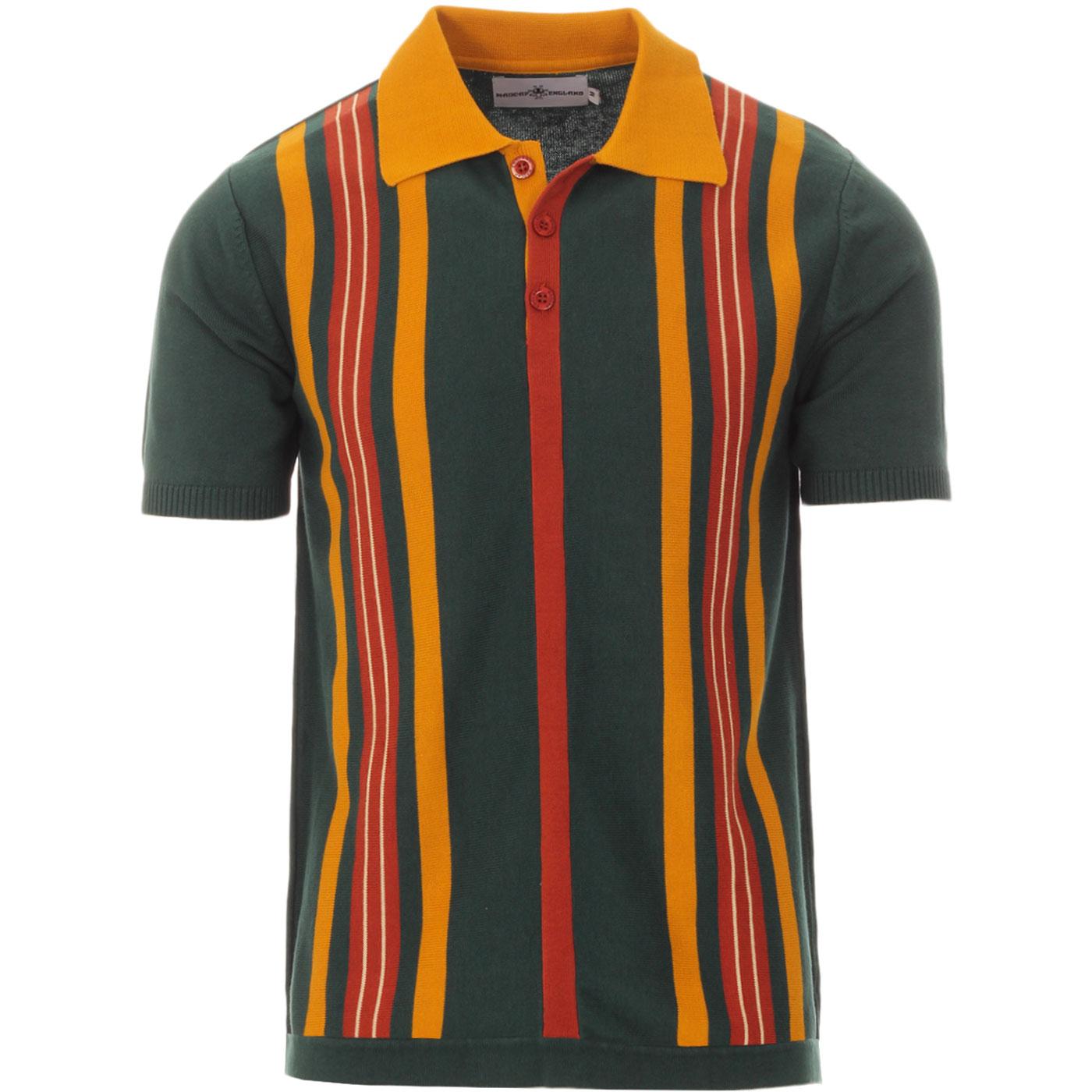 Madcap England Farlowe 60s Mod Stripe Knitted Polo Shirt in Ponderosa Pine