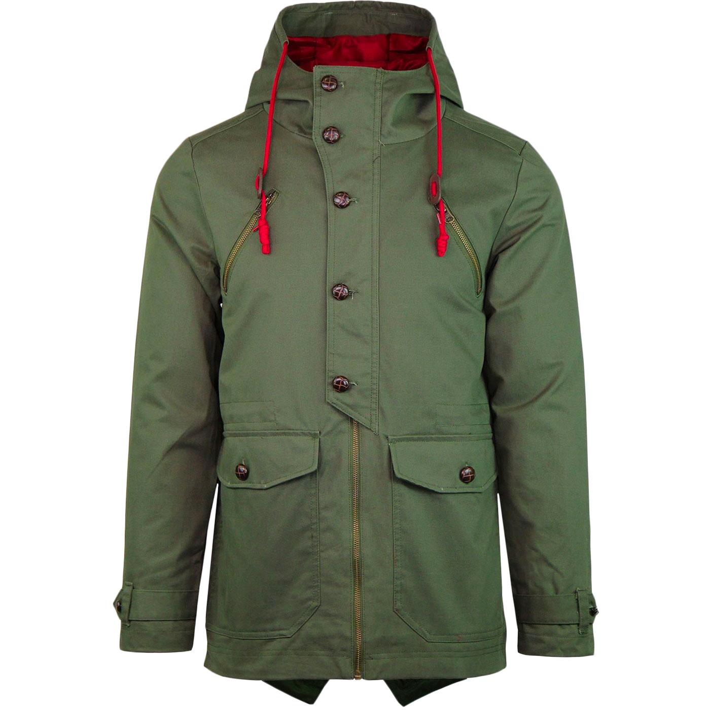 Madcap England Mod Hooded Fishtail Parka Jacket in Olive