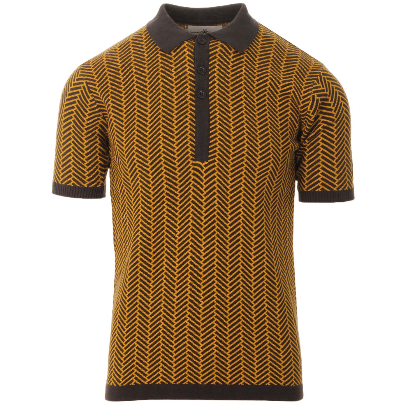 Madcap England Mojo Men's Retro Mod Dash Stripe Knit Polo Shirt in Arrowood