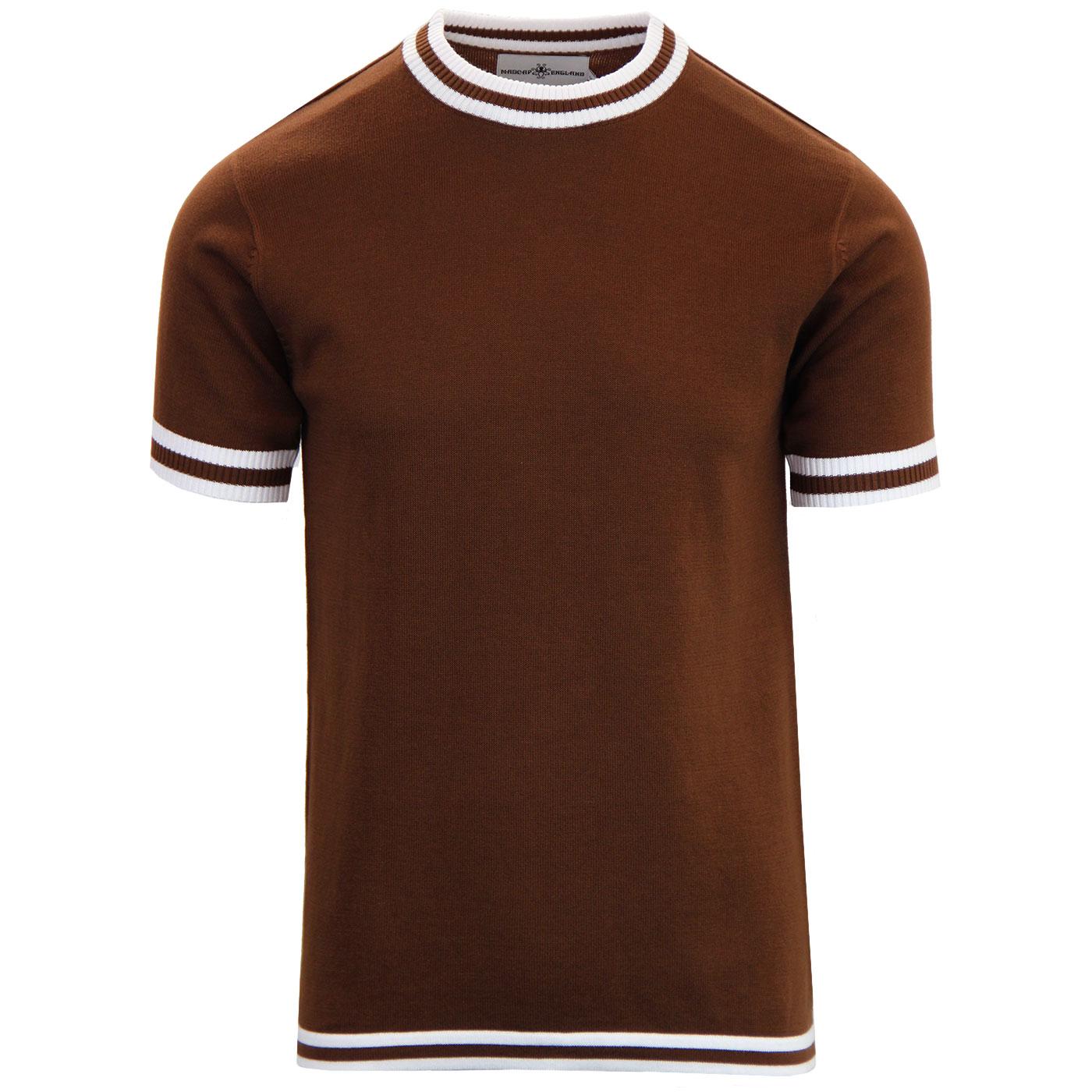 Madcap England Men's Retro 1960s Mod Tipped Knit T-shirt in Bison Brown