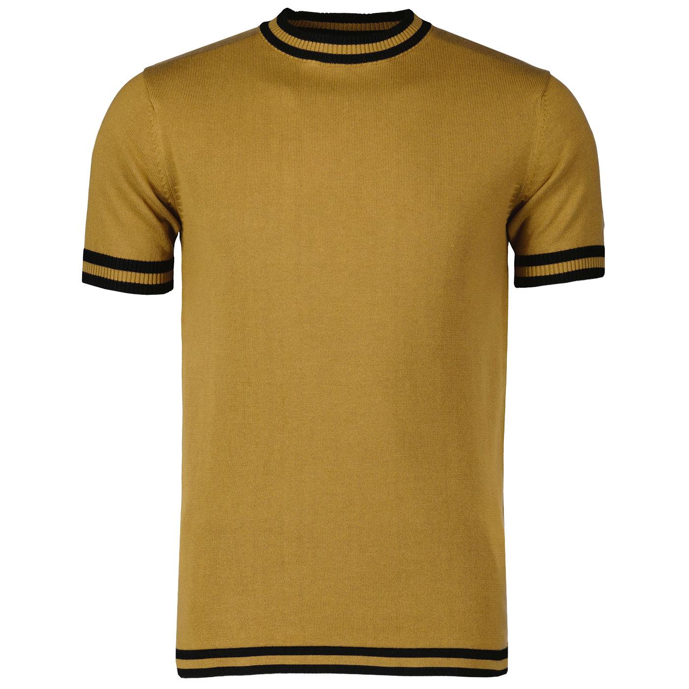 Madcap England Men's Moon Knitted Tipped Short Sleeve T-Shirt in Fall Leaf Caramel