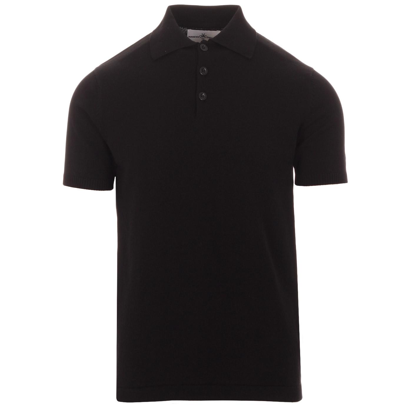 Madcap England SS Brando 60s Mod Short Sleeve Knitted Polo Shirt in Black