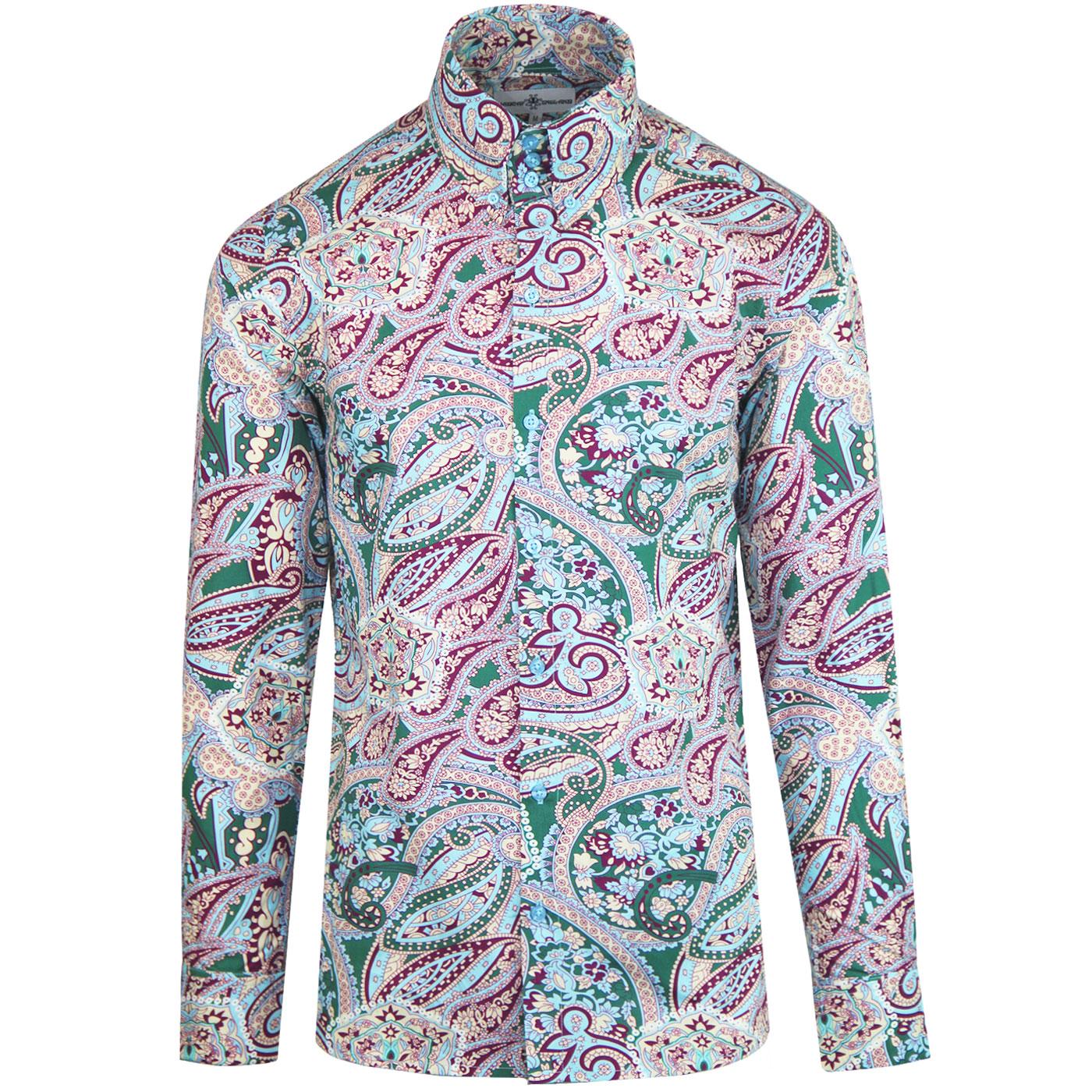 MENS PAISLEY BRIGHT PSYCHEDELIC PARTY CASUAL DRESS MOD 60s /& 70s DISCO SHIRT 496