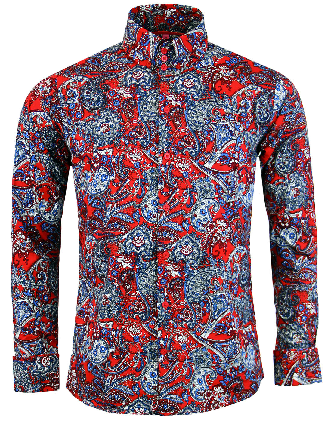 Madcap England Sunset Paisley Men's 60s Triple Top Button Shirt in Red