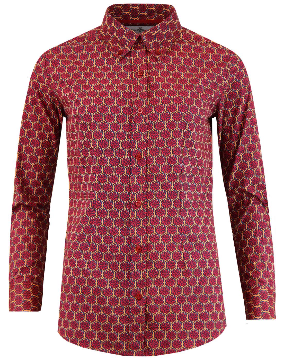 madcap england saffron floral hexagon shirt red