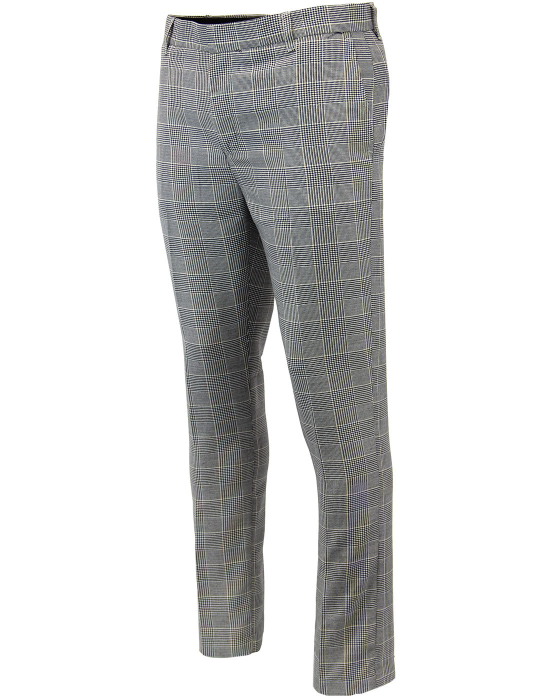 Jagger Retro 1960s Prince Of Wales Check Drainpipe Trousers in Grey
