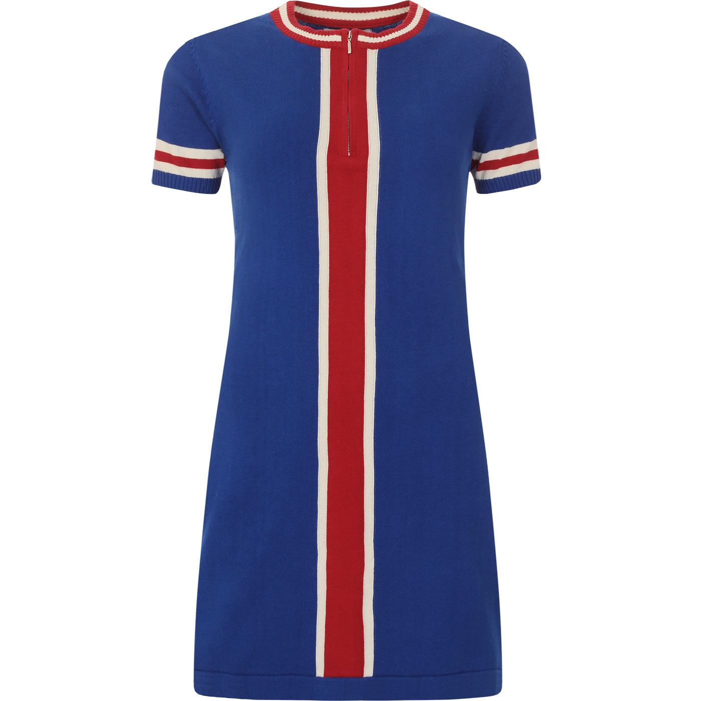 Madcap England Retro Mod 1960s Knitted Cycling Top Dress in Blue and Red