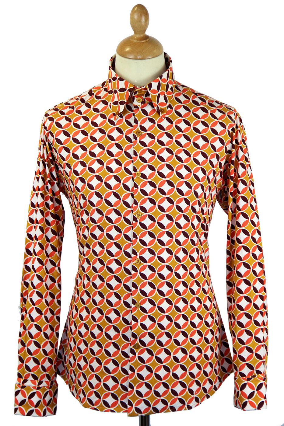 MADCAP ENGLAND Sunset Retro Sixties High Collar Mod Shirt Mustard