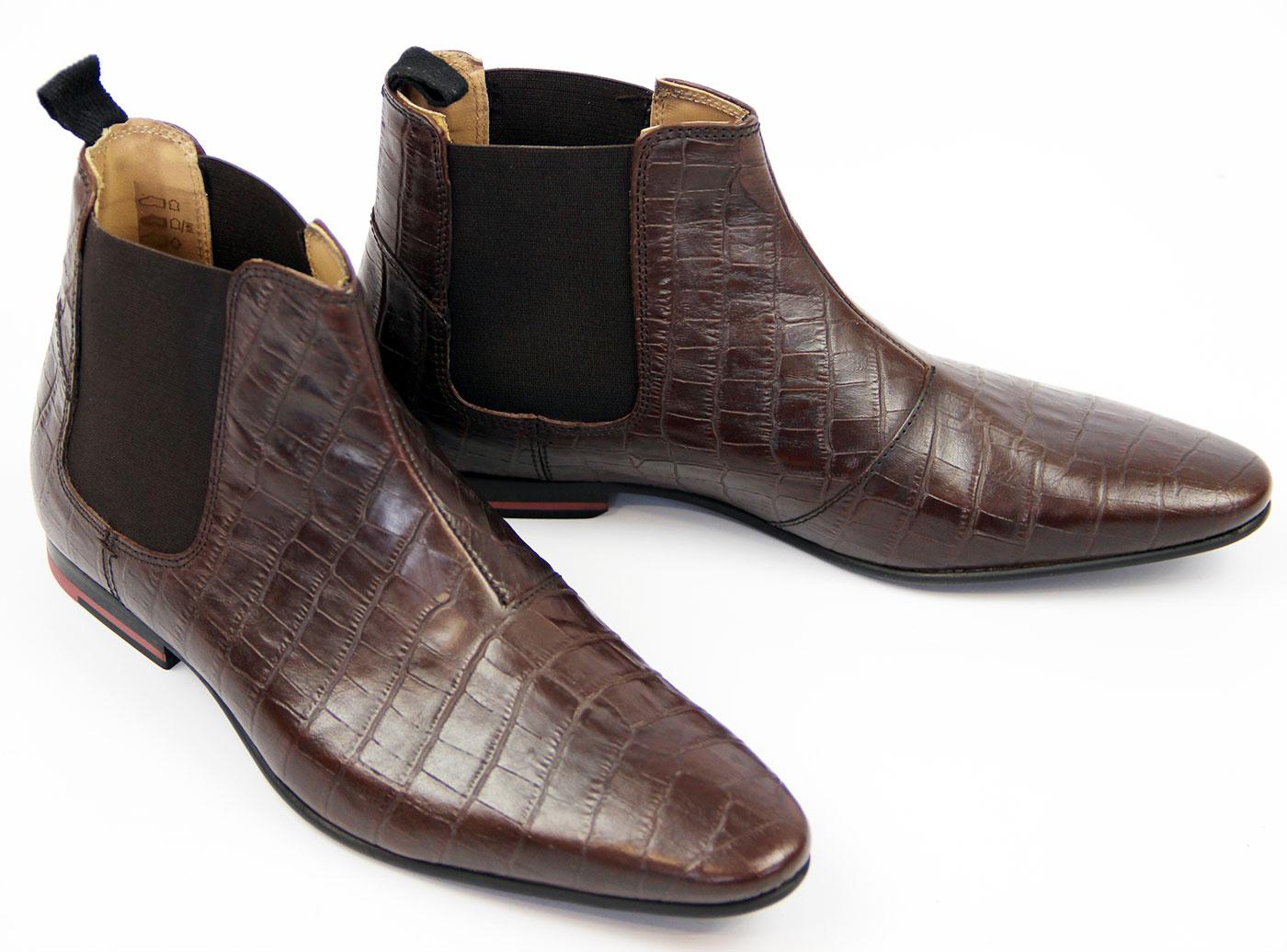 Download MERC Kensington II Retro 60s Mod Mock Croc Chelsea Boots Brown