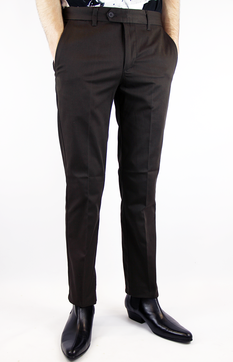 MERC Winston Retro 60s Mod Straight Leg Sta Press Trousers Brown