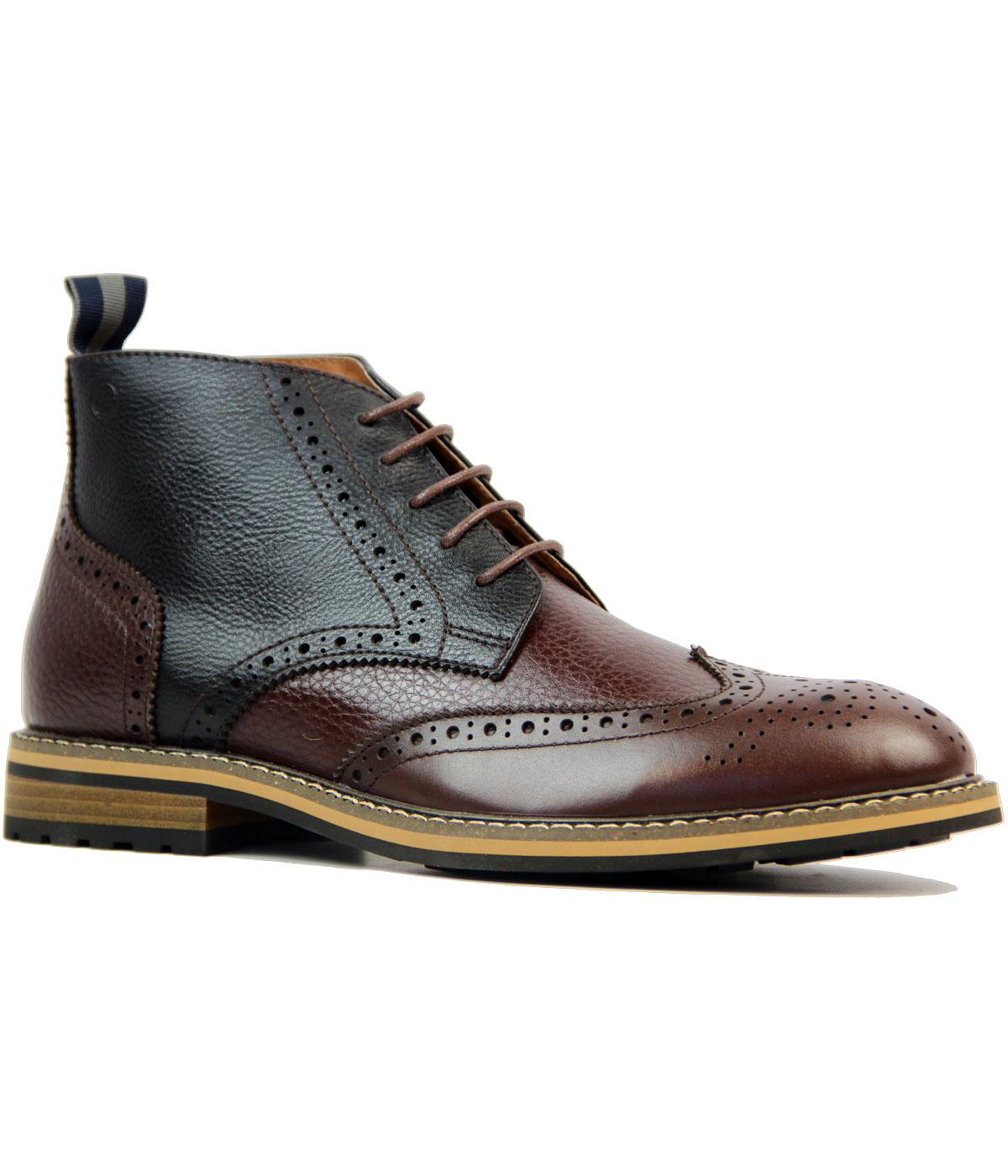 PETER WERTH Turnmill Leather Brogue Chukka Boots in Black/Choc