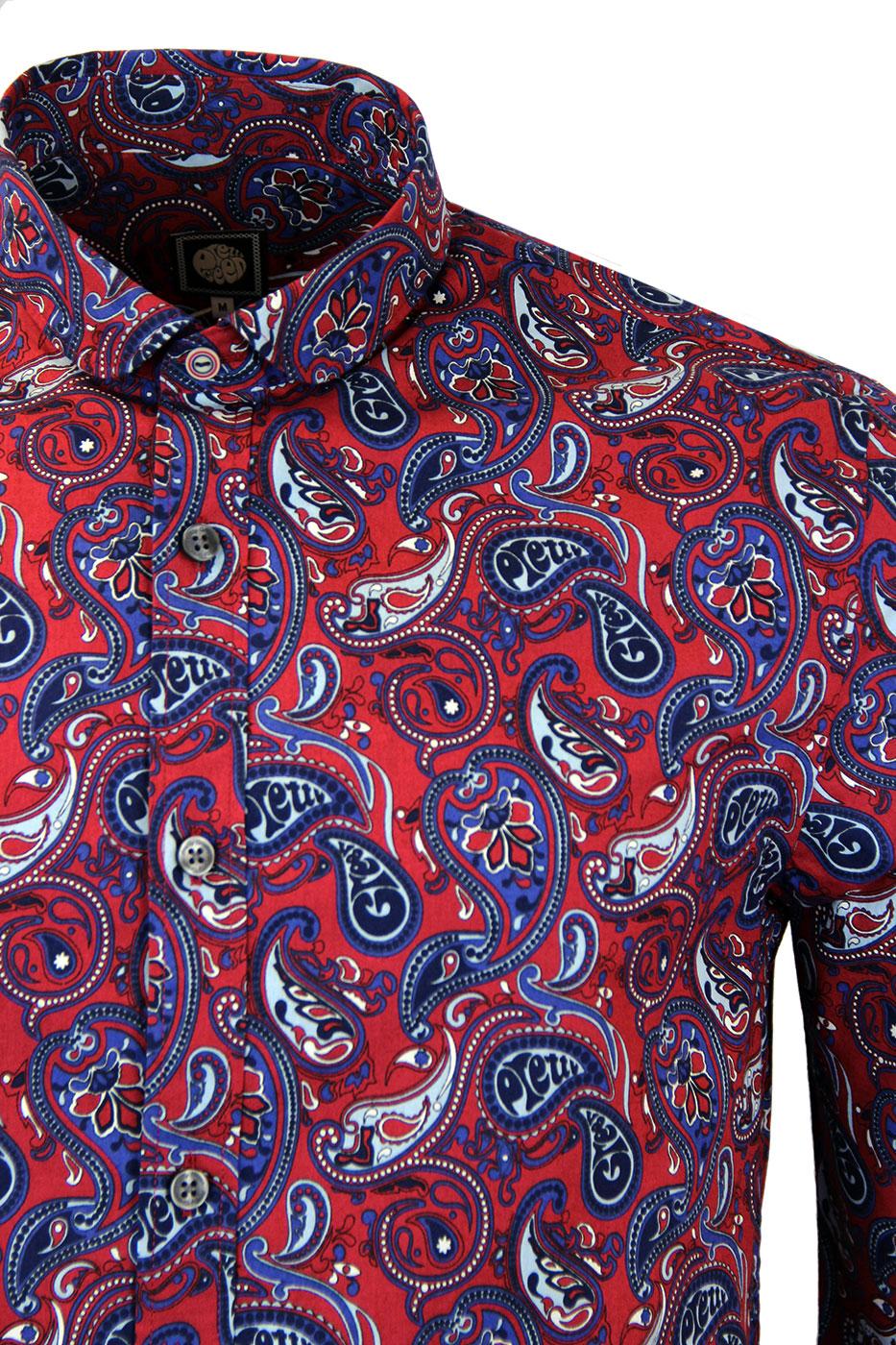 PRETTY GREEN Sefton Retro Mod Psychedelic Paisley Shirt in Red