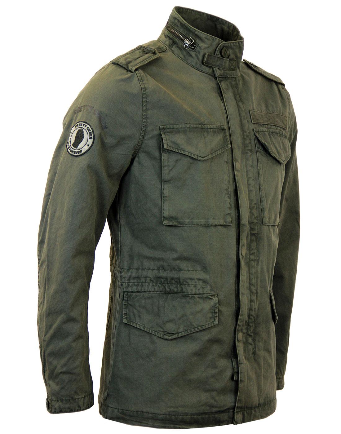 PRETTY GREEN M65 Northern Soul Retro Field Jacket in Khaki