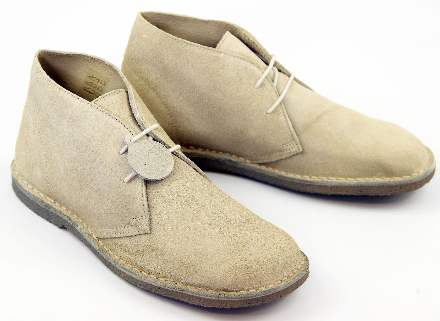 PRETTY GREEN Retro 60s Mod Suede Crepe Sole Desert Boots Bone