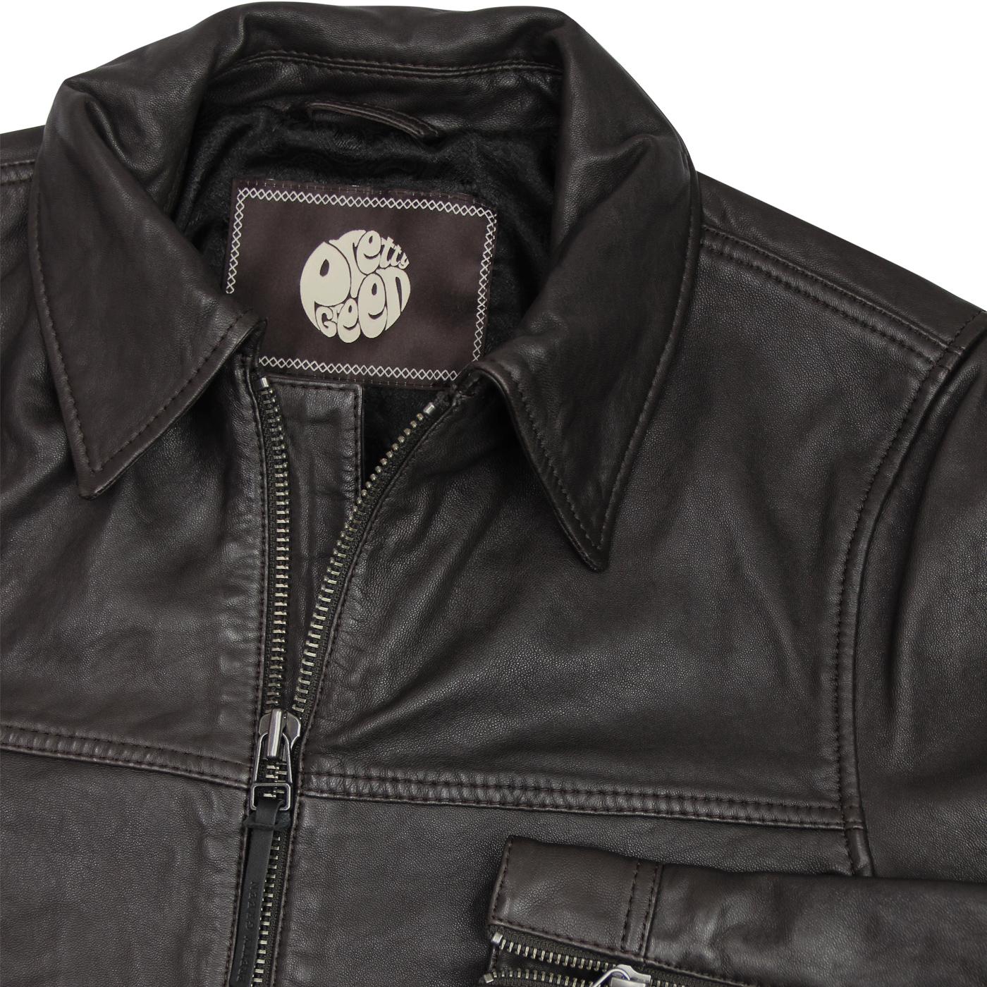 Pretty Green Retro Mod Leather Harrington Jacket