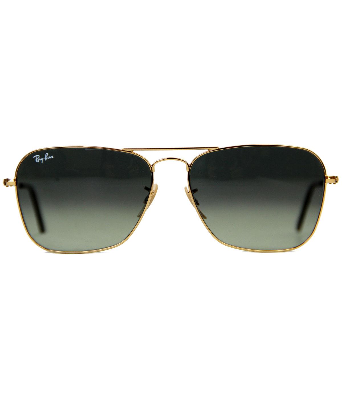 Ray Ban Caravan Retro 60s Mod Sunglasses In Gold Grey 0rb3136 6052