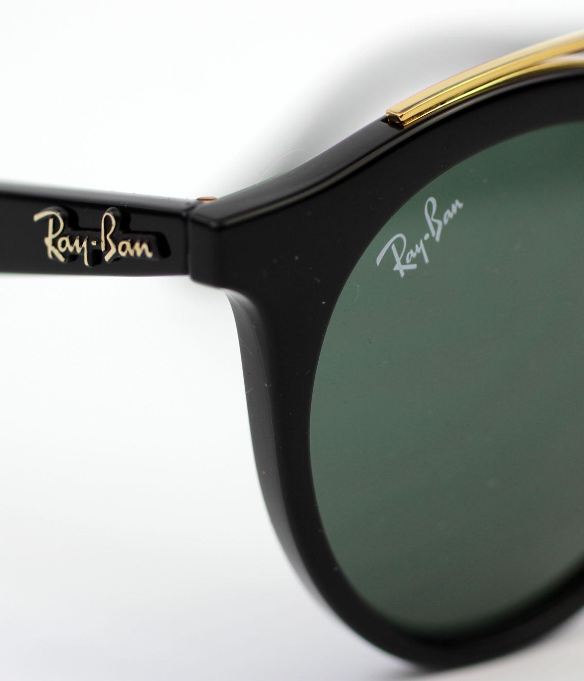 Ray Ban Retro Mod 60s Round Clubmaster Sunglasses In Black