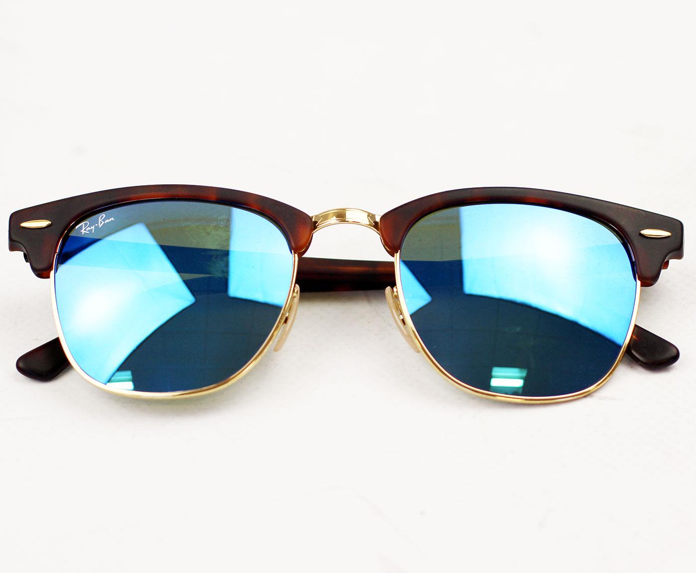 Ray-Ban Clubmaster Retro 50s Mod Flash Lens Sunglasses Blue