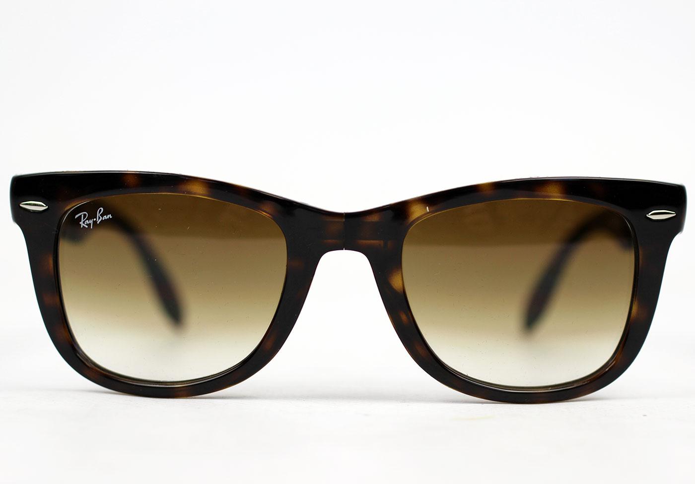 Ray Ban Folding Wayfarer Retro Mod Sunglasses In Tortoiseshell