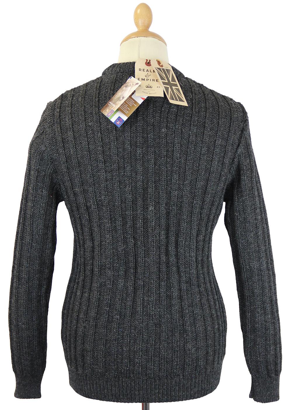 REALM & EMPIRE Retro Cable Knit Made in England Jumper Charcoal