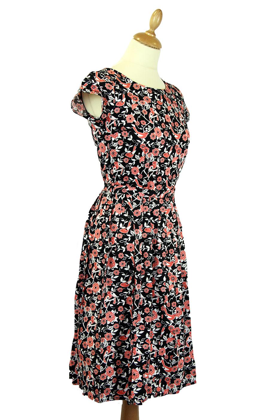 Love Birds Retro 1950s Vintage Summer Tea Dress in Black/Pink