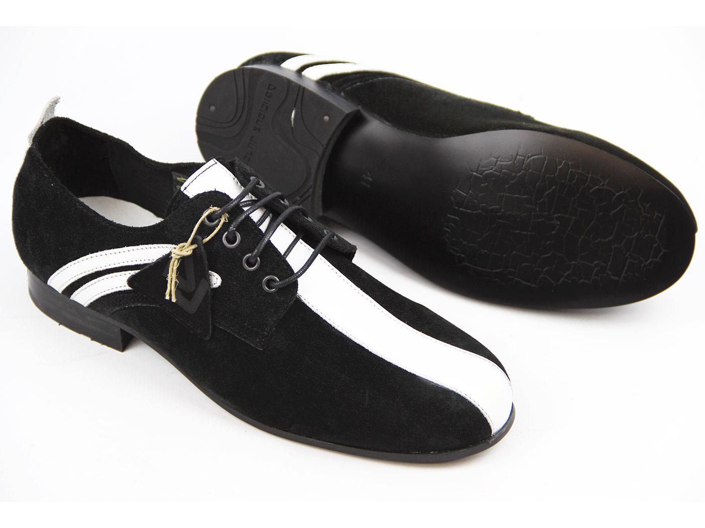 Delicious Junction Retro Mod Suede Badger Shoes in Black/White