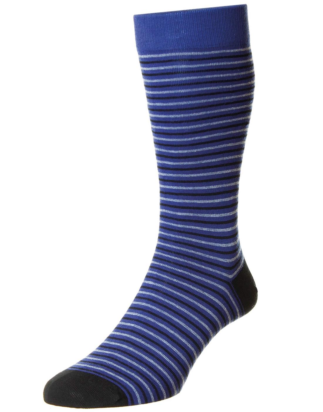 SCOTT-NICHOL Retro Striped Made in England Men's Socks in Blue