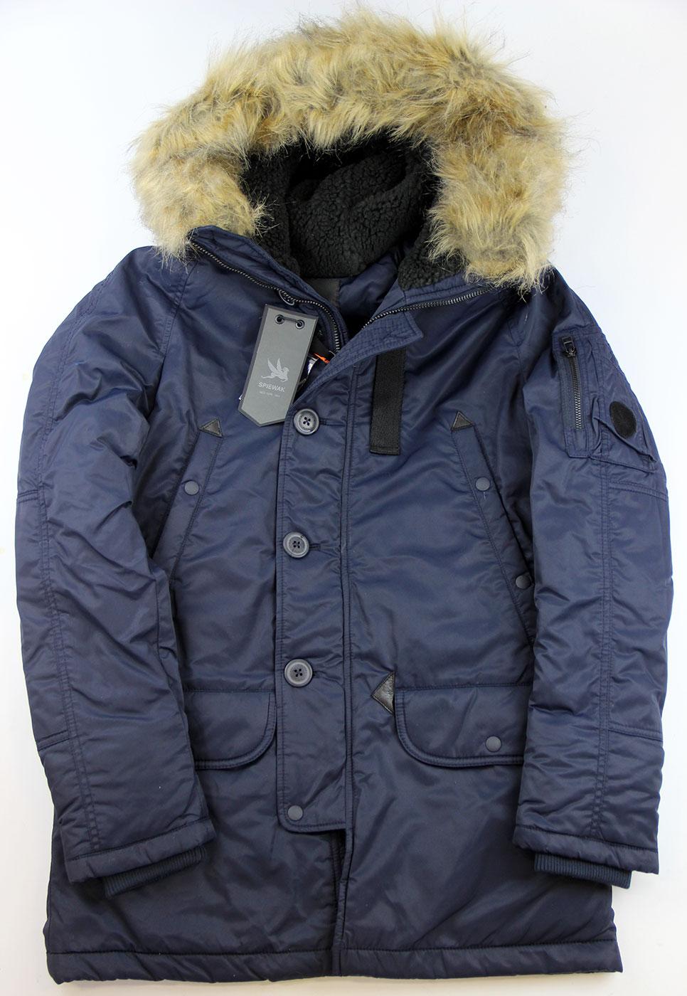 SPIEWAK Retro Mod Waxed N3B Snorkel Parka Jacket In Navy