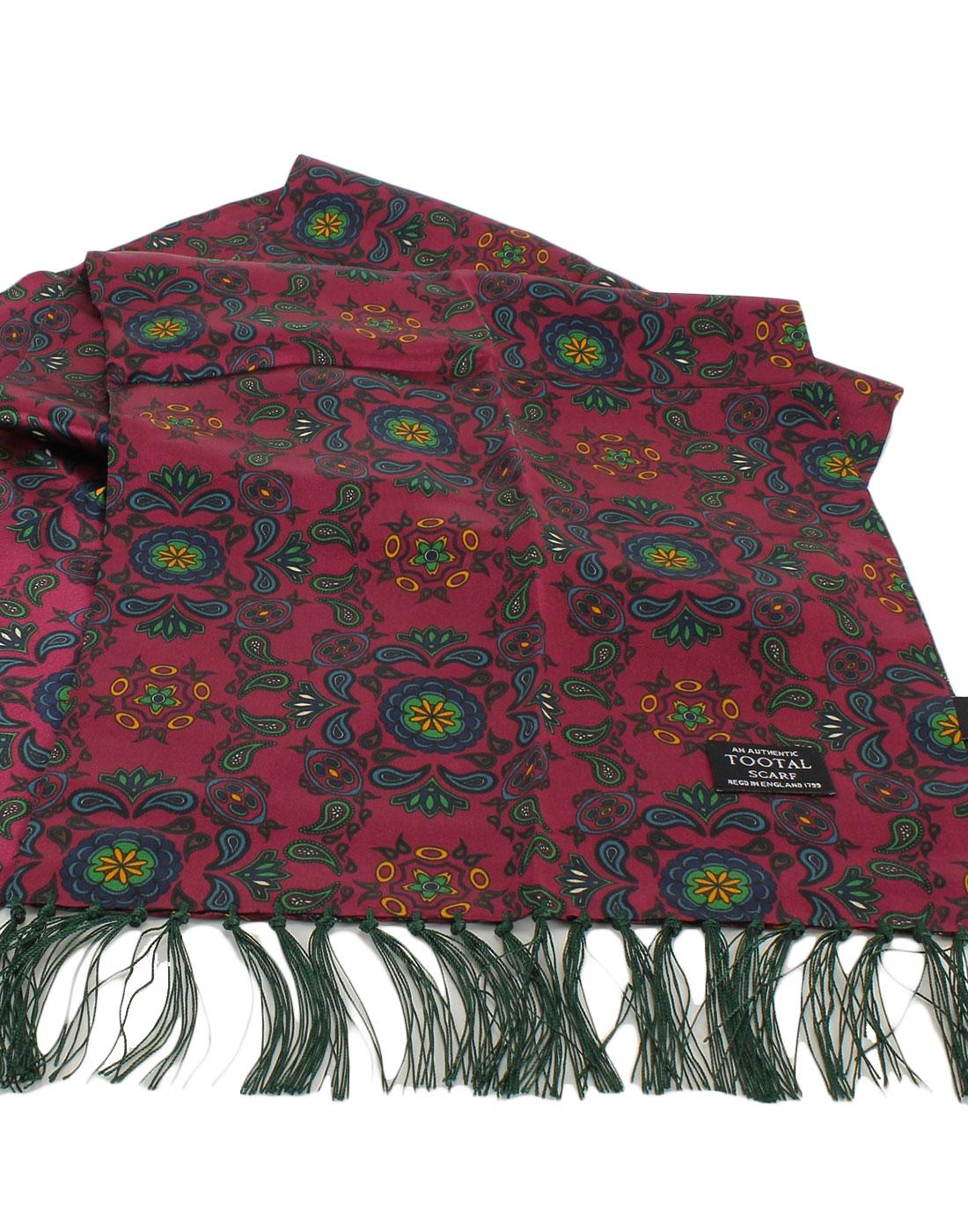 TOOTAL 60s Retro Mod Paisley Silk Scarf in Oxblood Paisley