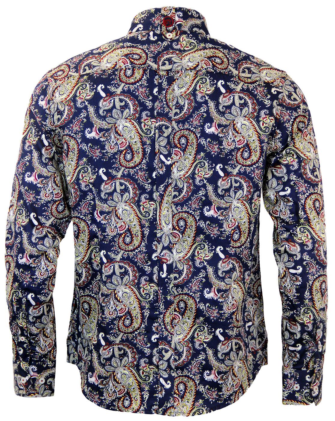 TROJAN RECORDS 60s Psychedelic Paisley Mod Button Down Shirt Navy