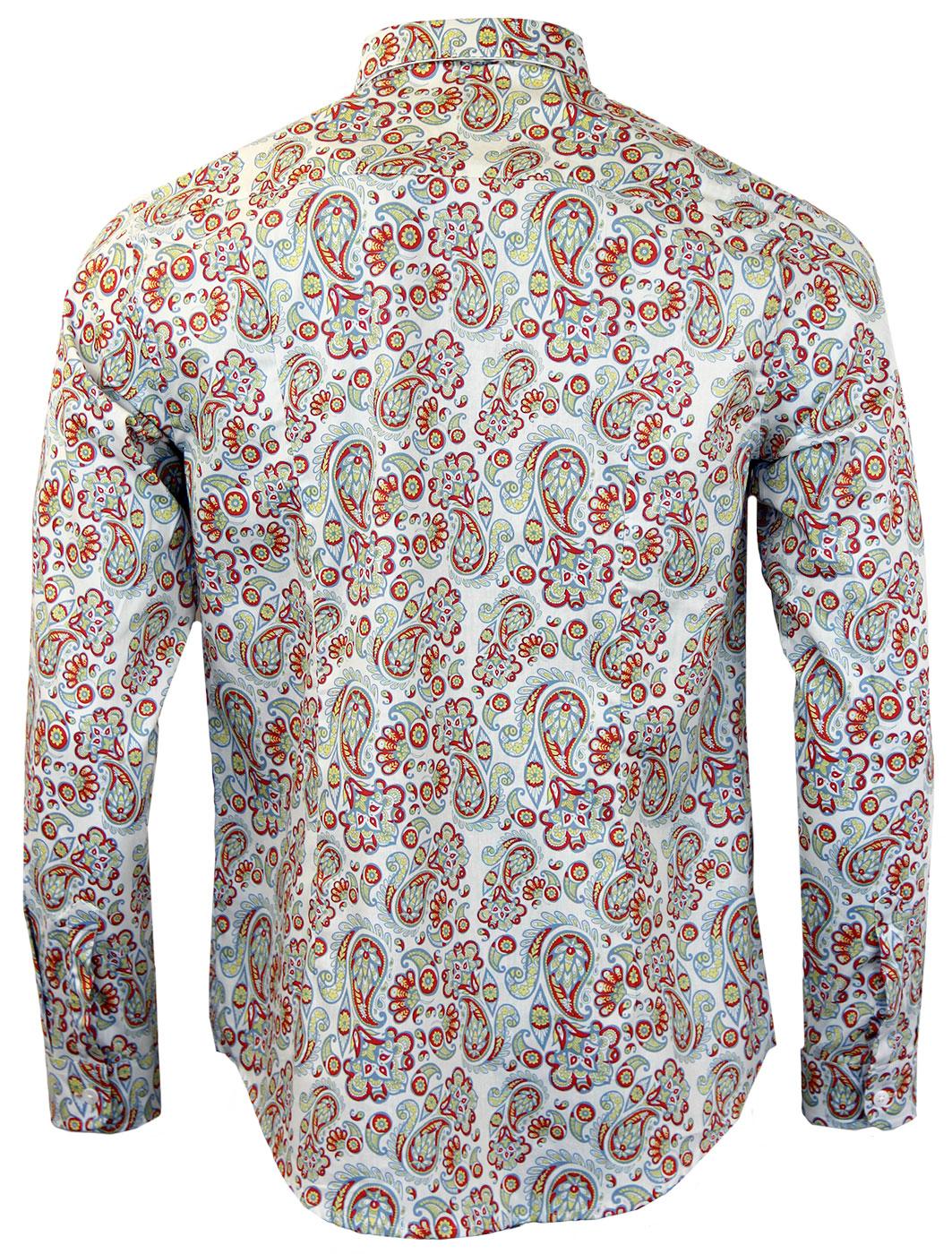 TUKTUK Retro 60s Mod Button Down Paisley Print Shirt in White