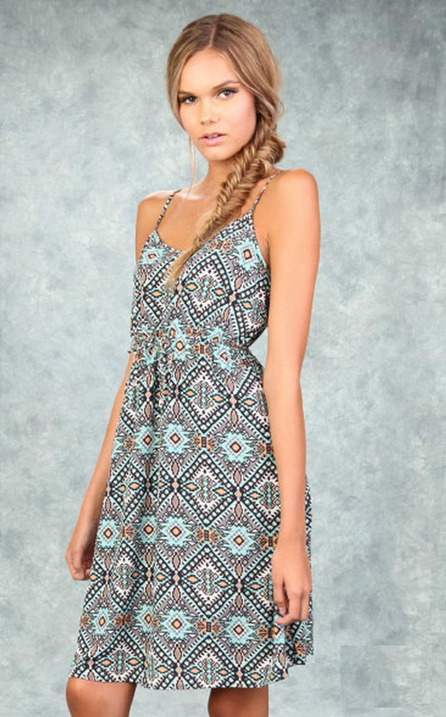 Tulle Women's 60s Boho inspired Tribal Print Summer Dress