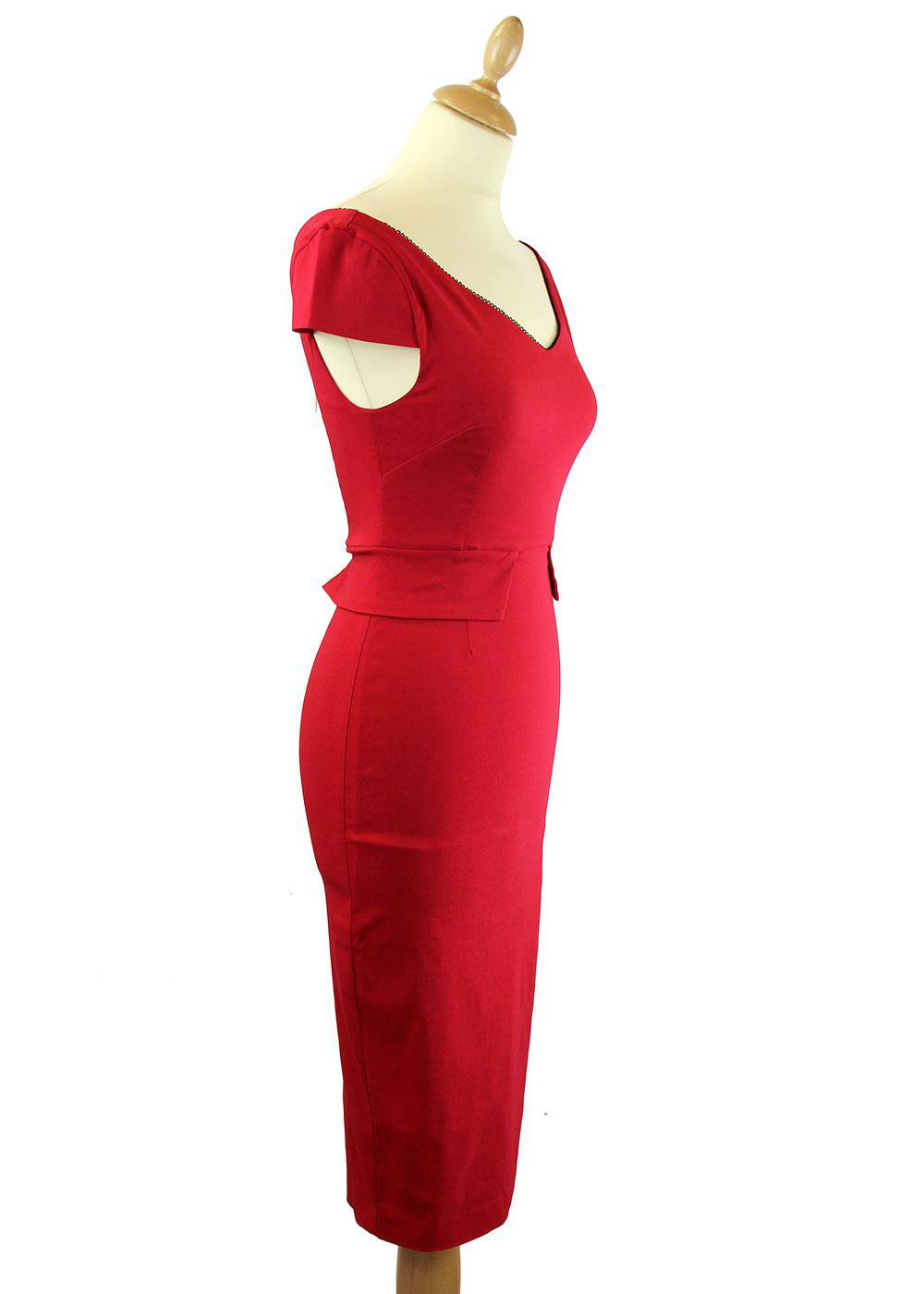 VESPER Phoebe Retro 60s Mod Bodycon Pencil Dress in Red