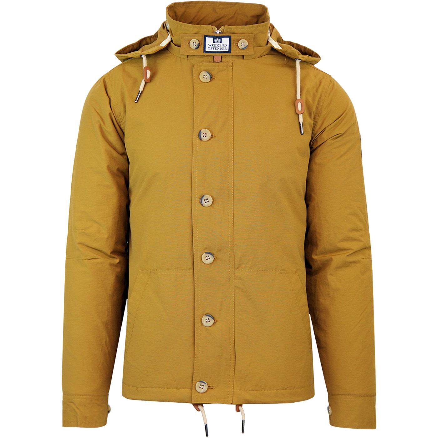 WEEKEND OFFENDER 'Brook' Retro Quilted Hooded Jacket in Mustard