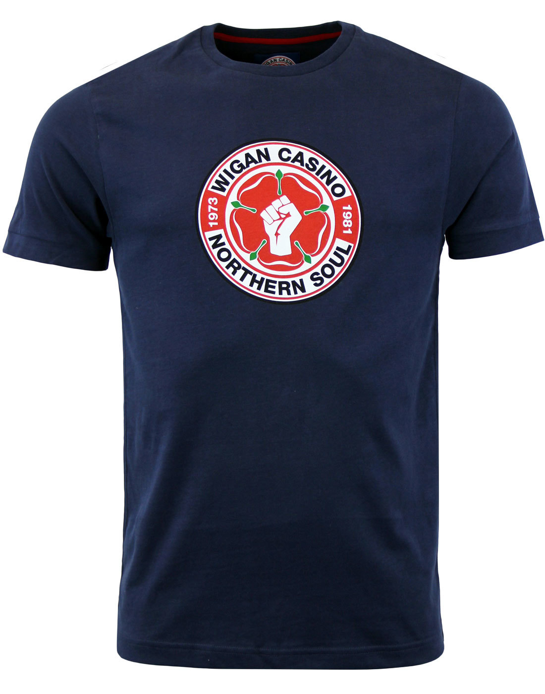 WIGAN CASINO Retro 1970s Mod Northern Soul Logo T-shirt in Navy