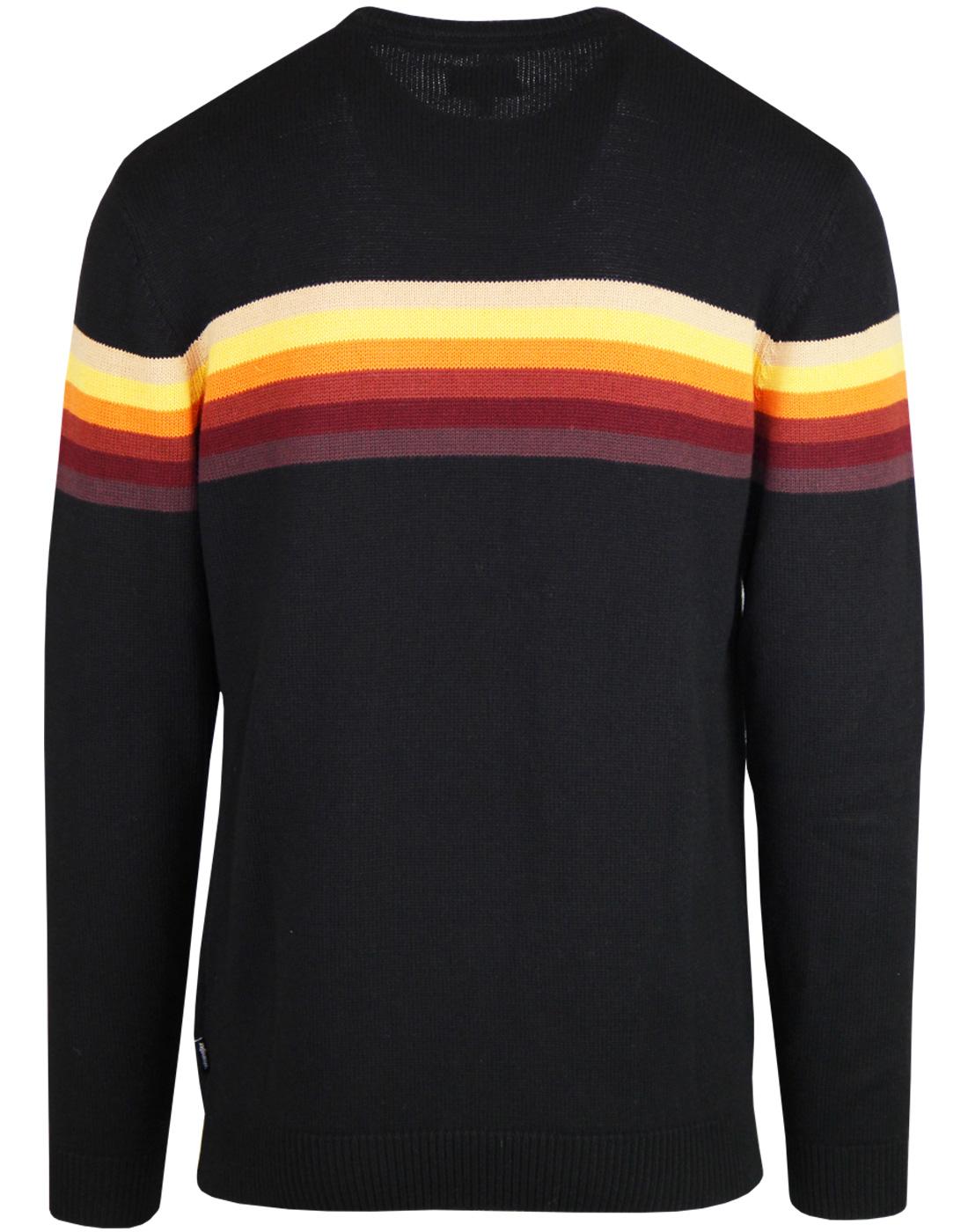 WRANGLER Retro 1970s Rainbow Stripe Knitted Jumper in Black