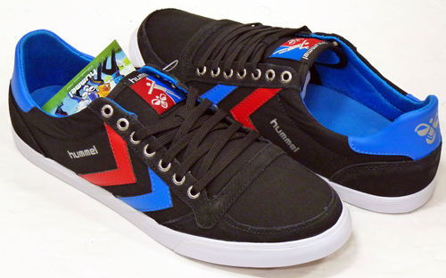 HUMMEL 'SLIM STADIL LOW' MENS RETRO INDIE CANVAS TRAINERS (Black/Blue/